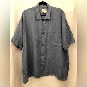 FLAX by Angelheart Shirt Mens Large Blue Linen Short Sleeve Button Up